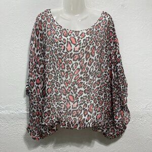 M Made in Italy Silk Blend Tunic Batwing Sleeves Animal Print Bubble Hem Sheer M